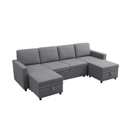 Extra Wide U - Shape Convertible Sleeper Sofa Bed With Dual Storage Ottoman Home Essentials