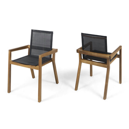 Belfast - Dining Chair With Acacia Wood Frame And Mesh Seating (Set of 2) Noble House