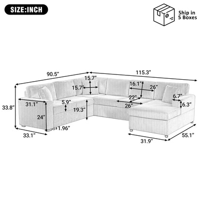 Oversized Sectional U-Shaped Sofa With Chaise Lounge And Three Soft Throw Pillows Hearth and Haven