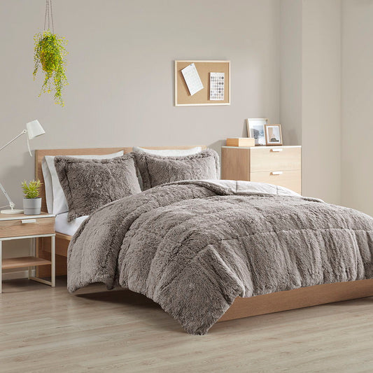 Malea - King Shaggy Comforter Mini Set - Gray Intelligent Design
