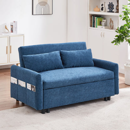 Pull Out Sleep Sofa Bed Loveseats Sofa Couch With Adjsutable Backrest, Storage Pockets, 2 Soft Pillows, USB Ports For Living Room, Bedroom, Apartment, Office Hearth and Haven