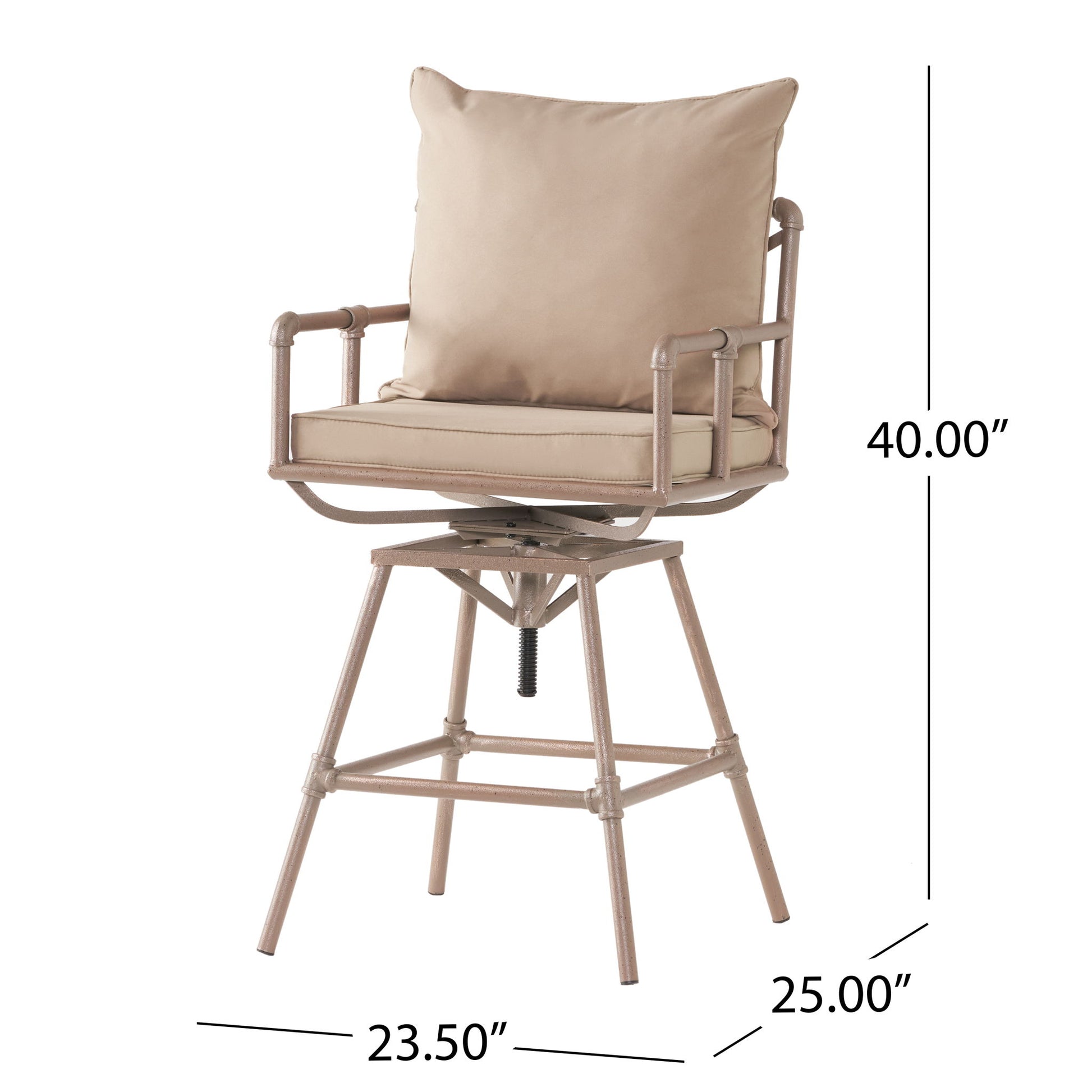 Industrial Outdoor Patio Plumber's Iron Frame Swivel Barstool With Cushions, Height Adjustable Noble House