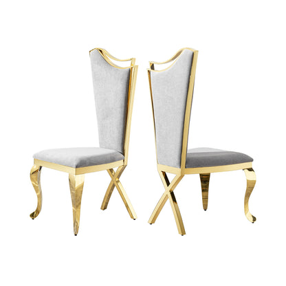 Gorgeous Streamlined High Back Fabric Stainless Steel Dining Chair (Set of 2) - Gold / Gray Home Essentials