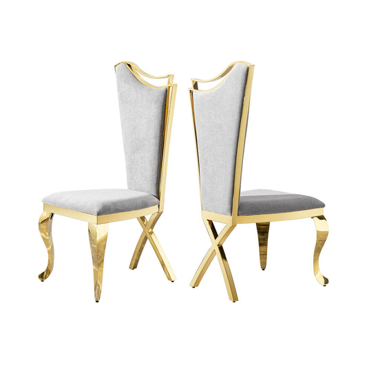 Gorgeous Streamlined High Back Fabric Stainless Steel Dining Chair (Set of 2) - Gold / Gray Home Essentials