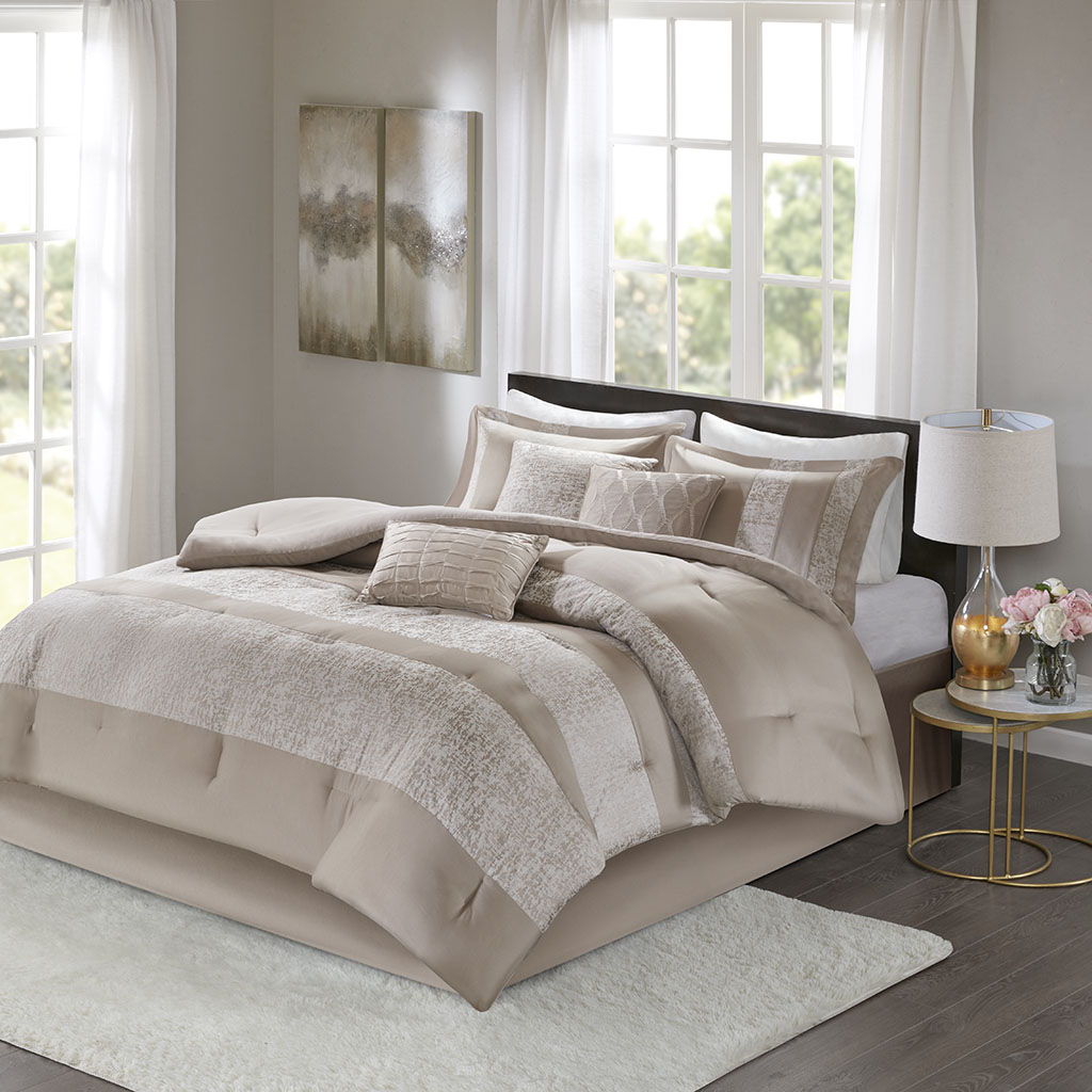 Ava - King 7 Piece Comforter Set - Taupe