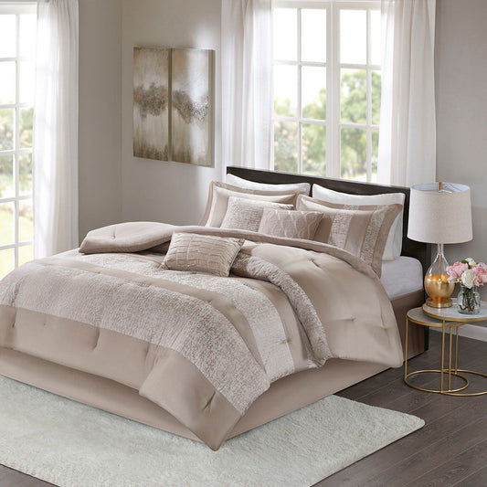 Ava - Queen 7 Piece Comforter Set - Taupe Madison Park