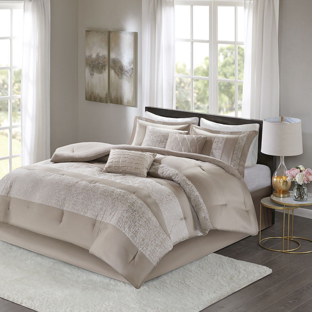 Ava - King 7 Piece Comforter Set - Taupe Madison Park