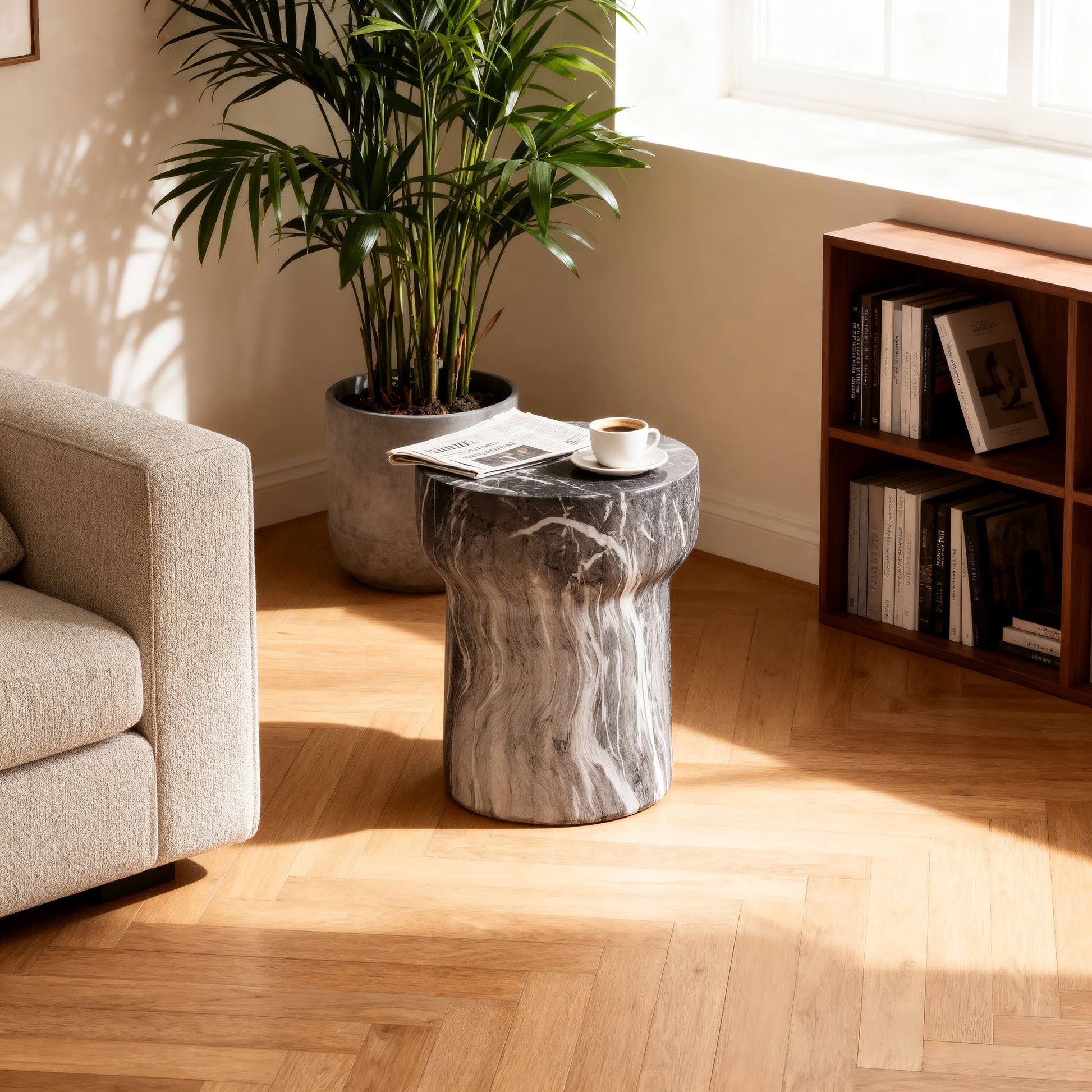 Round Geometric Outdoor End Table - Marble Home Essentials