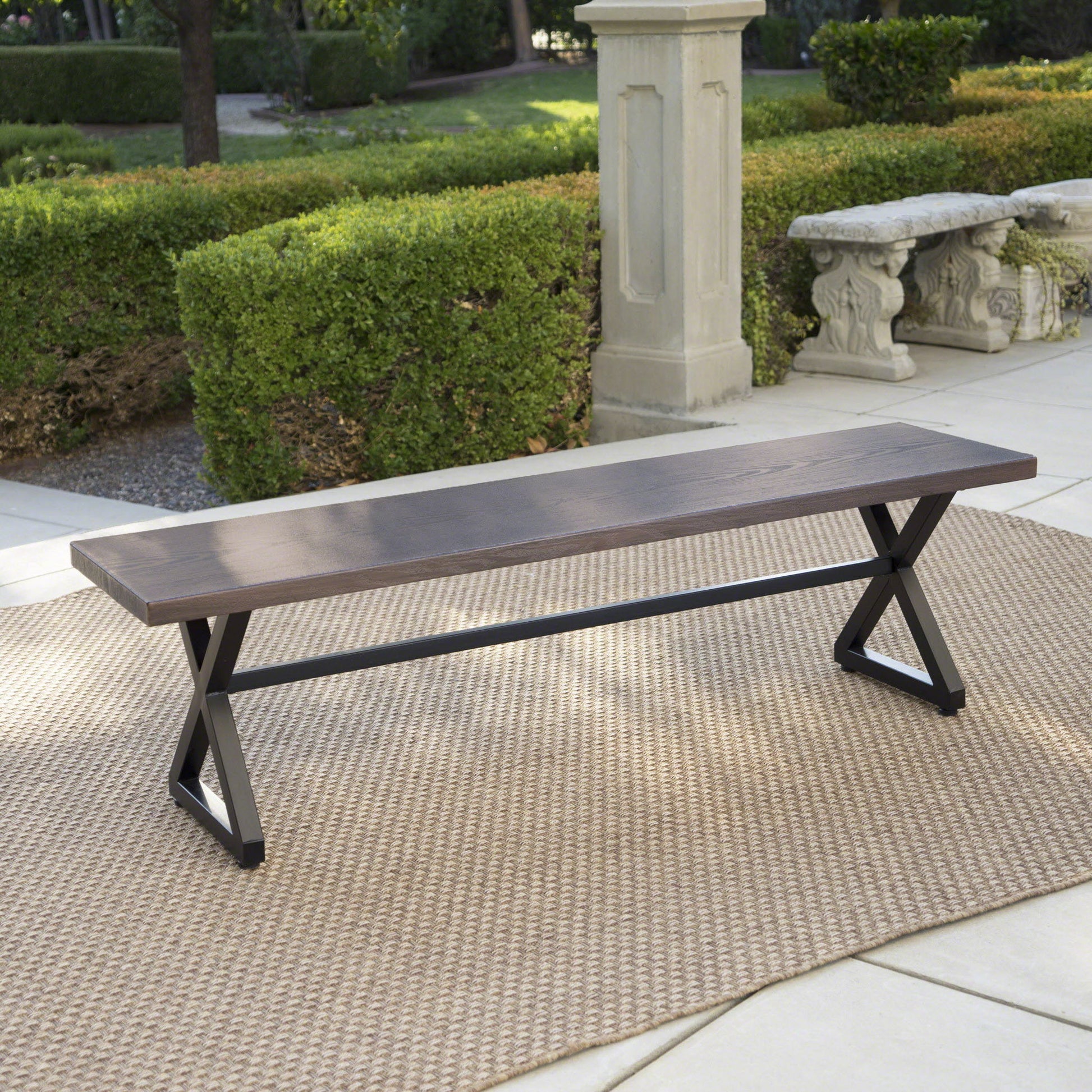 Modern Aluminum Outdoor Dining Bench With X Base Noble House