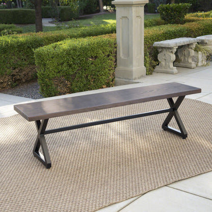 Modern Aluminum Outdoor Dining Bench With X Base Noble House