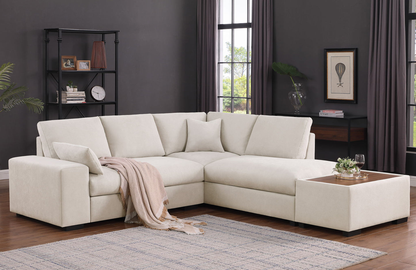 Joshua - 100" Sectional Sofa with Right Facing Chaise and Console Ottoman Lilola Home