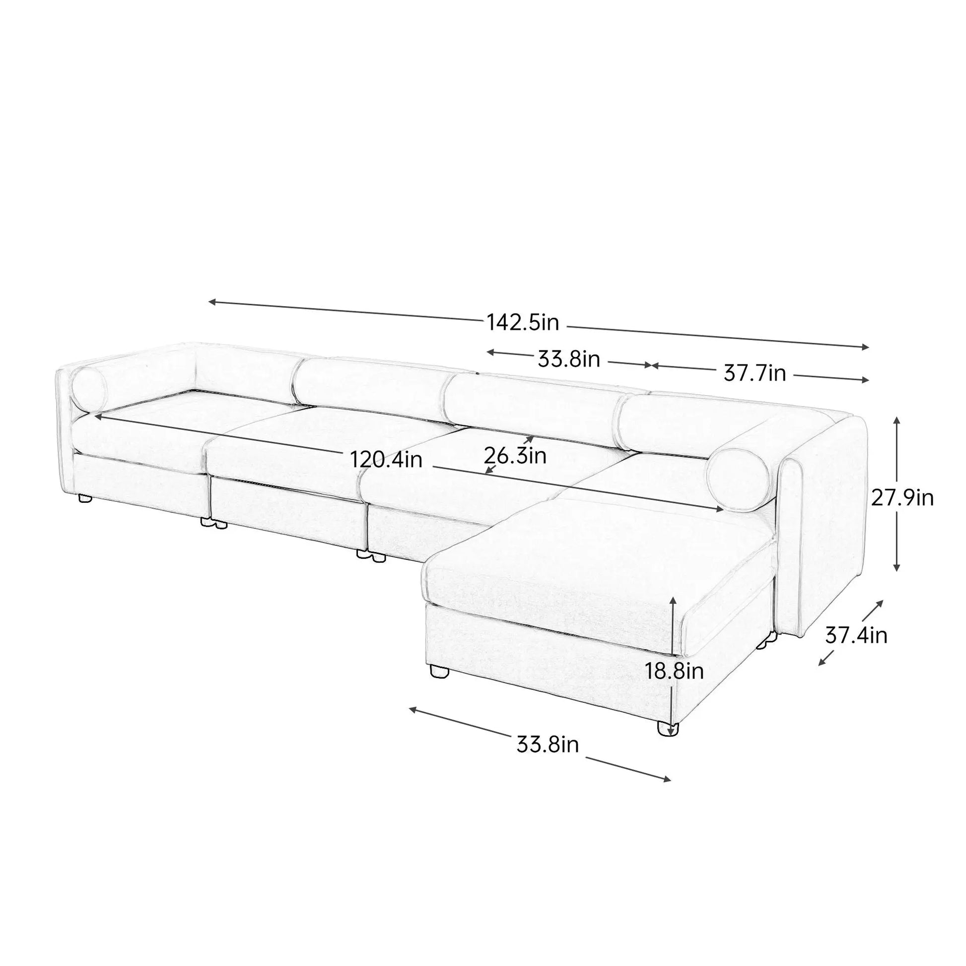 Contemporary Elegant White Chenille Sofa With Storage And Ottoman Home Essentials