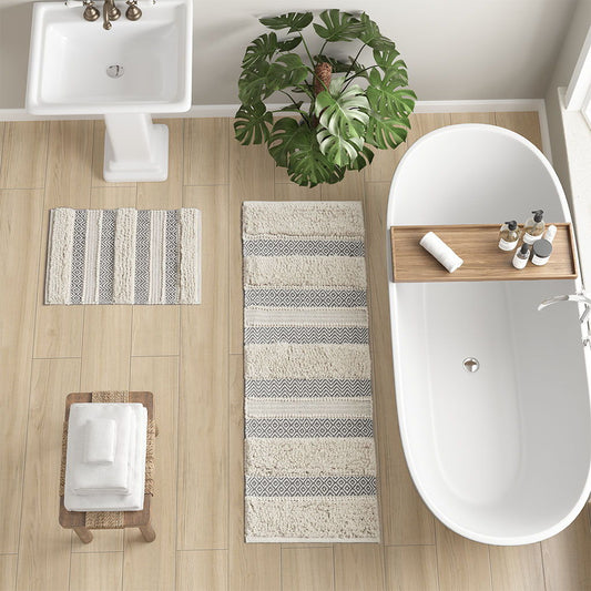 Asher - Woven Texture Stripe Bath Rug - Gray