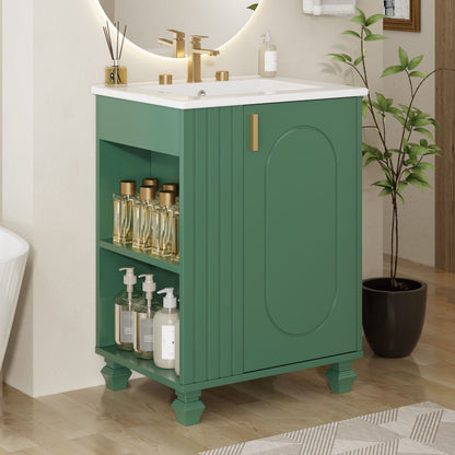 Classic Retro Bathroom Vanity With Sink, Door Shelf, Side Open Storage Frame Noble House