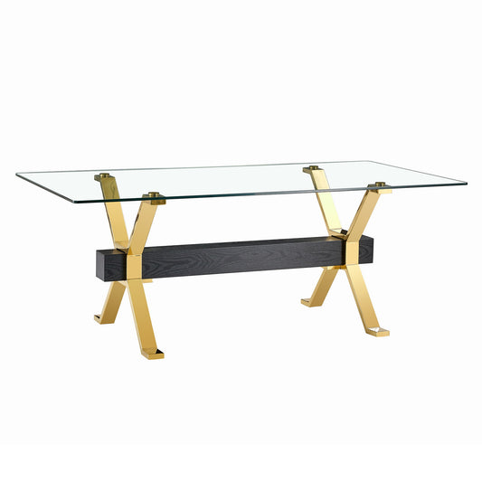 Modern Tempered Glass Dining Table With Metal Legs And Crossbars - Transparent Home Essentials
