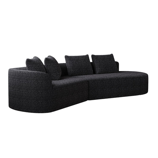 Upholstered Oversized Sectional Sofa, 4 Seater Extra Deep & Wide Curved Cloud Couch With 4 Throw Pillows For Living Room - Black Home Essentials