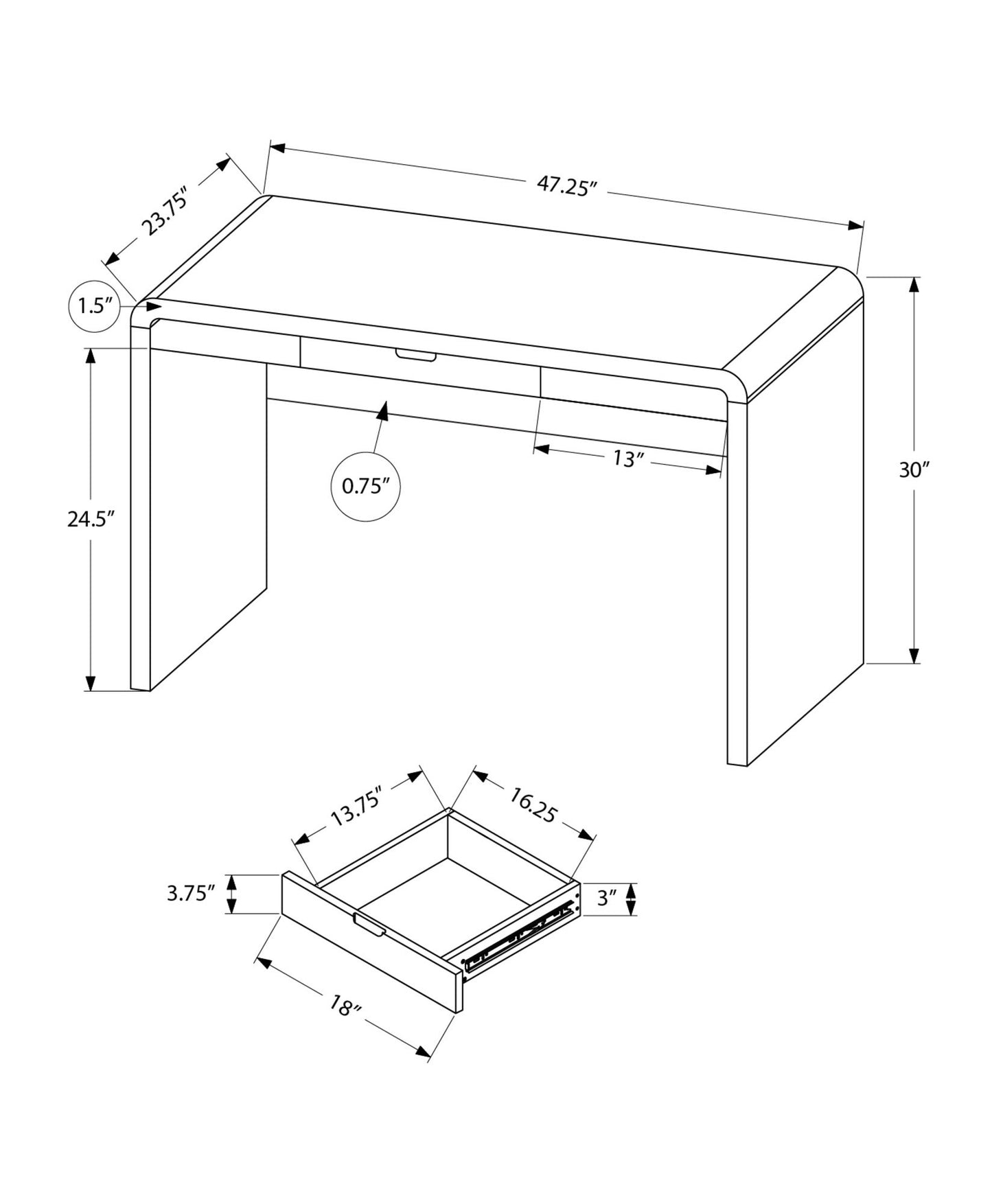 Computer Desk For Home Office, Storage Drawers, Contemporary & Modern - White 8th Street