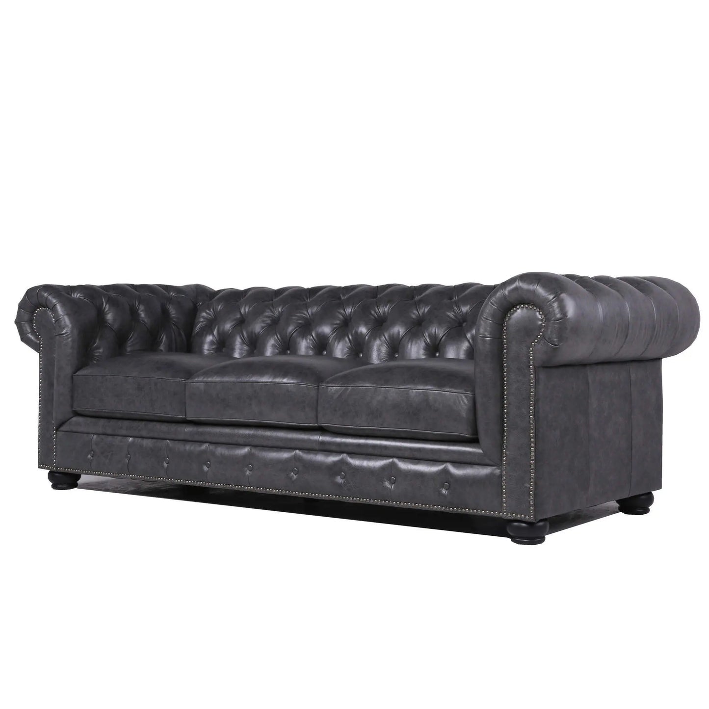 Traditional Tufted Leather Chesterfield Nailhead Sofa Nicelink