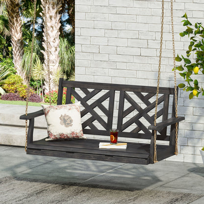 Alejandro - Acacia Wood Porch Swing With Slat Panel Seating Noble House