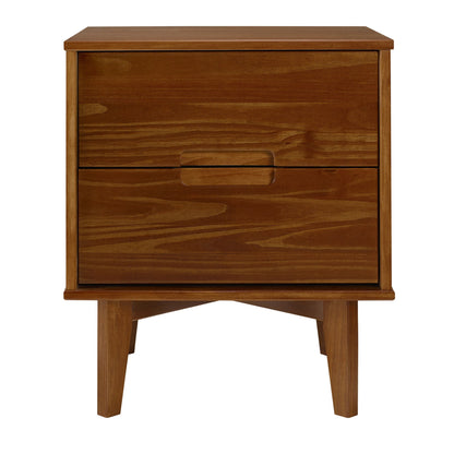 Mid-Century Modern 2 Drawer Solid Wood Nighstand With Cutout Handles