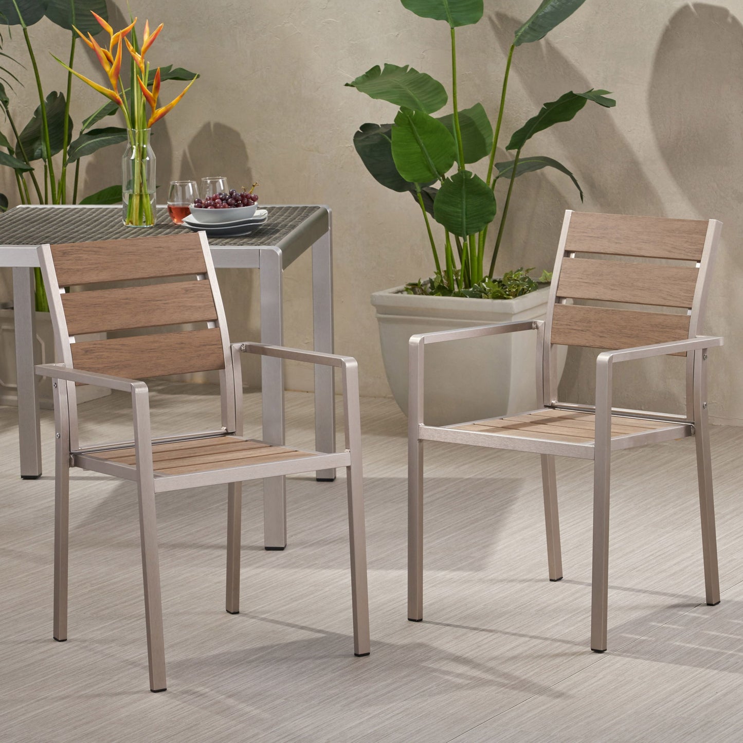 Dreamlan - Outdoor Aluminum Dining Chair (Set of 2) Noble House