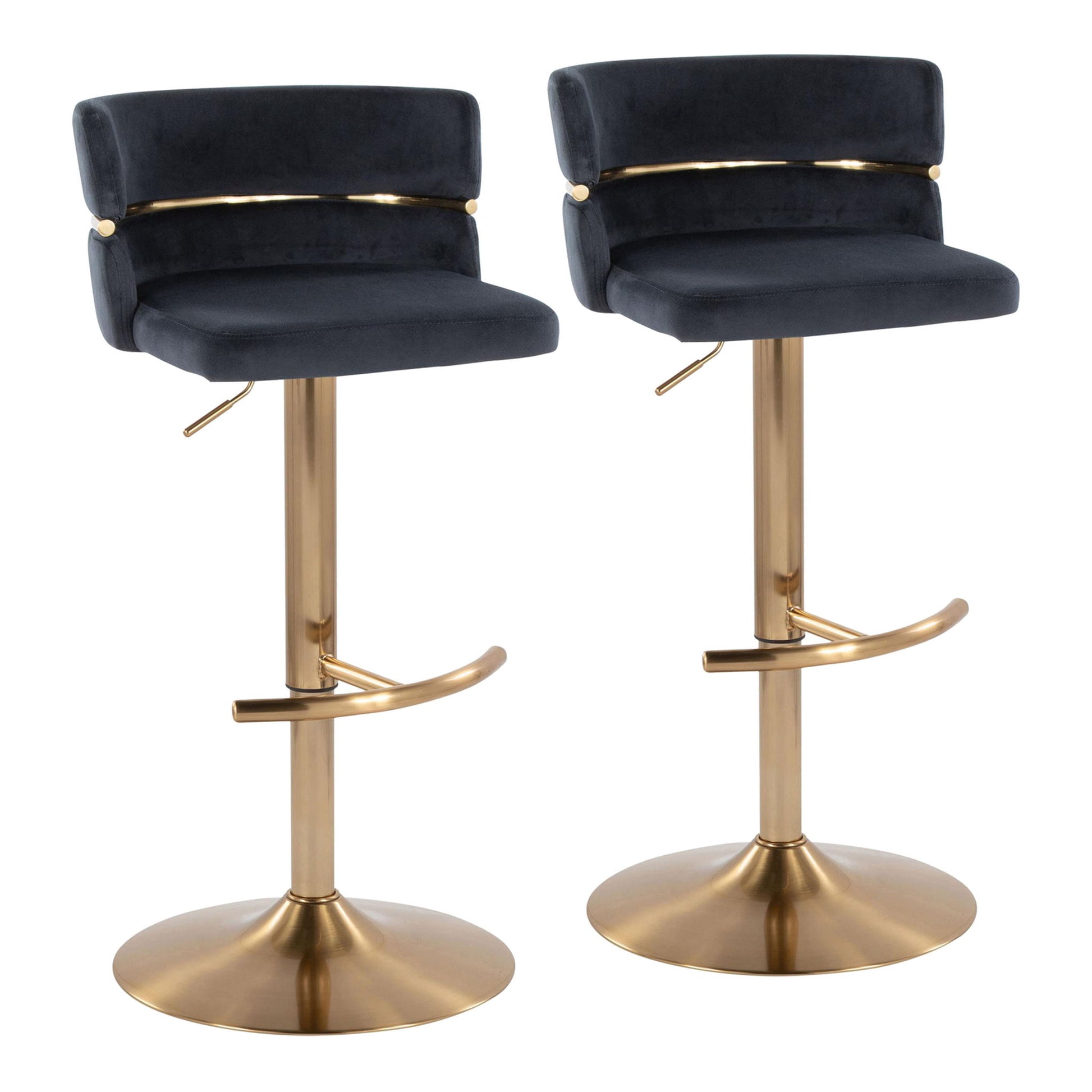 Cinch - Glam / Art Deco Adjustable Barstool With Swivel With Rounded T Footrest (Set of 2) Lumi Source