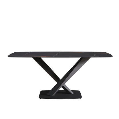70.87" Modern Artificial Stone Black Curved Black Metal Leg Dining Table, Can Accommodate 6-8 People - Black Home Essentials
