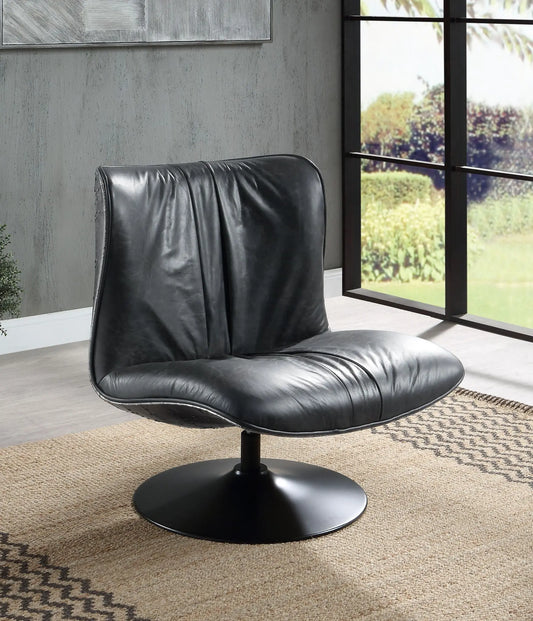 Piotr - Top Grain Leather Accent Chair With Swivel - Black Acme