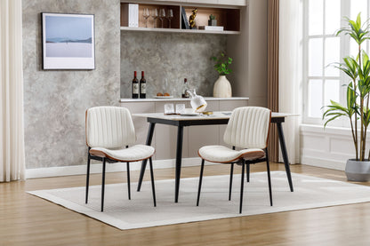 Dining Chairs (Set of 2) Mid-Century Modern Retro Faux Leather Chair With Bentwood Upholstered Seat Metal Legs Adjustable Foot For Kitchen Dining Room Chairs Home Essentials