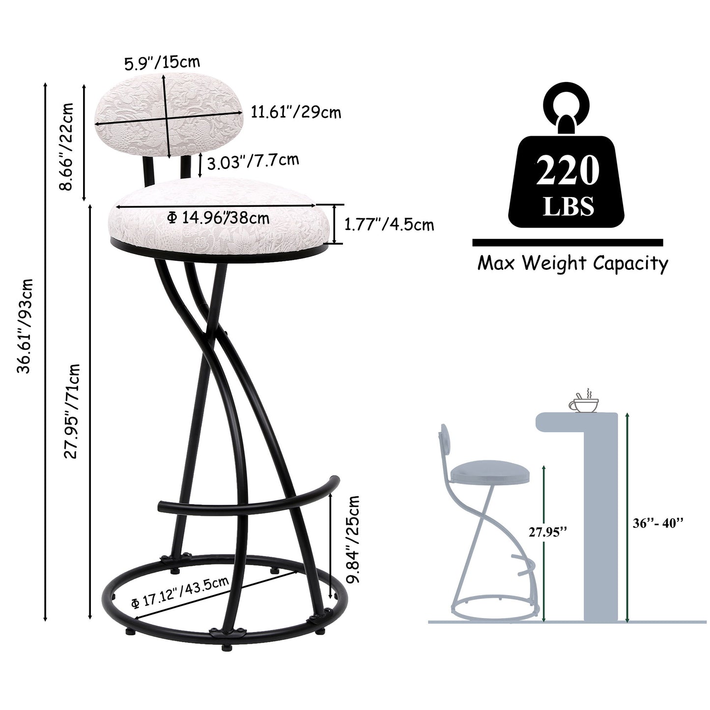 Round Print Bar Stools Upholstered Chairs For Kitchen (Set of 2) Home Essentials