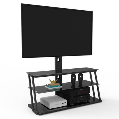 Multi-Function Angle And Height Adjustable Tempered Glass TV Stand - Black Home Essentials