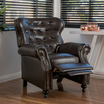 Contemporary Style Push Back Recliner With Button Tufted Stitching And Nailhead Trim Noble House