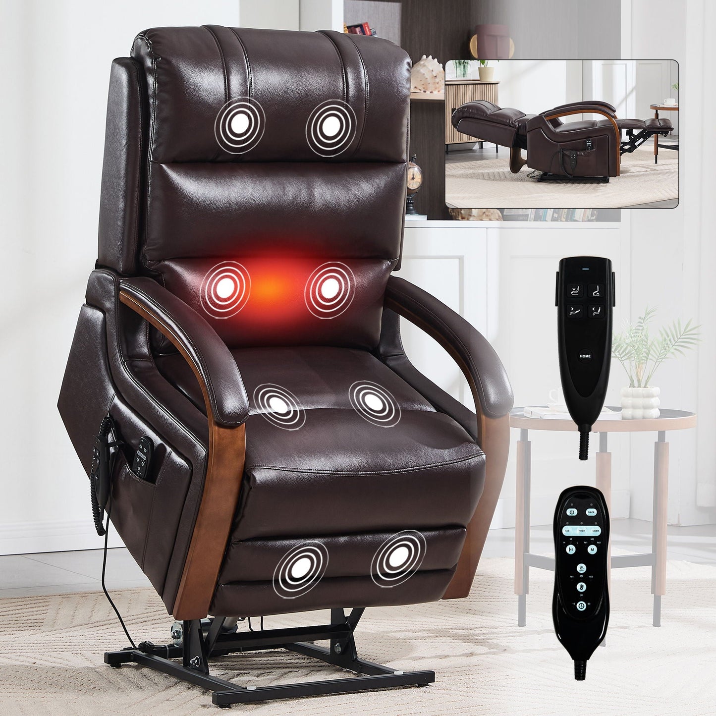 Power Lift Recliner Chair Dual Motor Infinite Position With Heat Massage And Heavy Duty Motion Mechanism - Brown Home Essentials