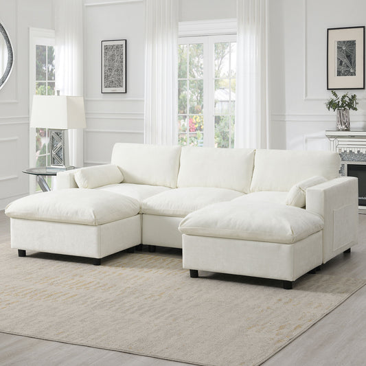 Modular Sectional With Storage Pockets, 5 Seat U Shaped Couch Set With Pillows, Free Combination Modern Cloud Sofa With 2 Movable Ottoman Luxe & Co.