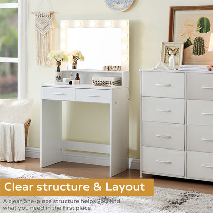 Vanity Desk With Mirror And Lights, Dressing Table With Large Drawer, 2 Level Storage Dresser & 3 Lighting Modes Adjustable Brightness, Suitable For Bedroom