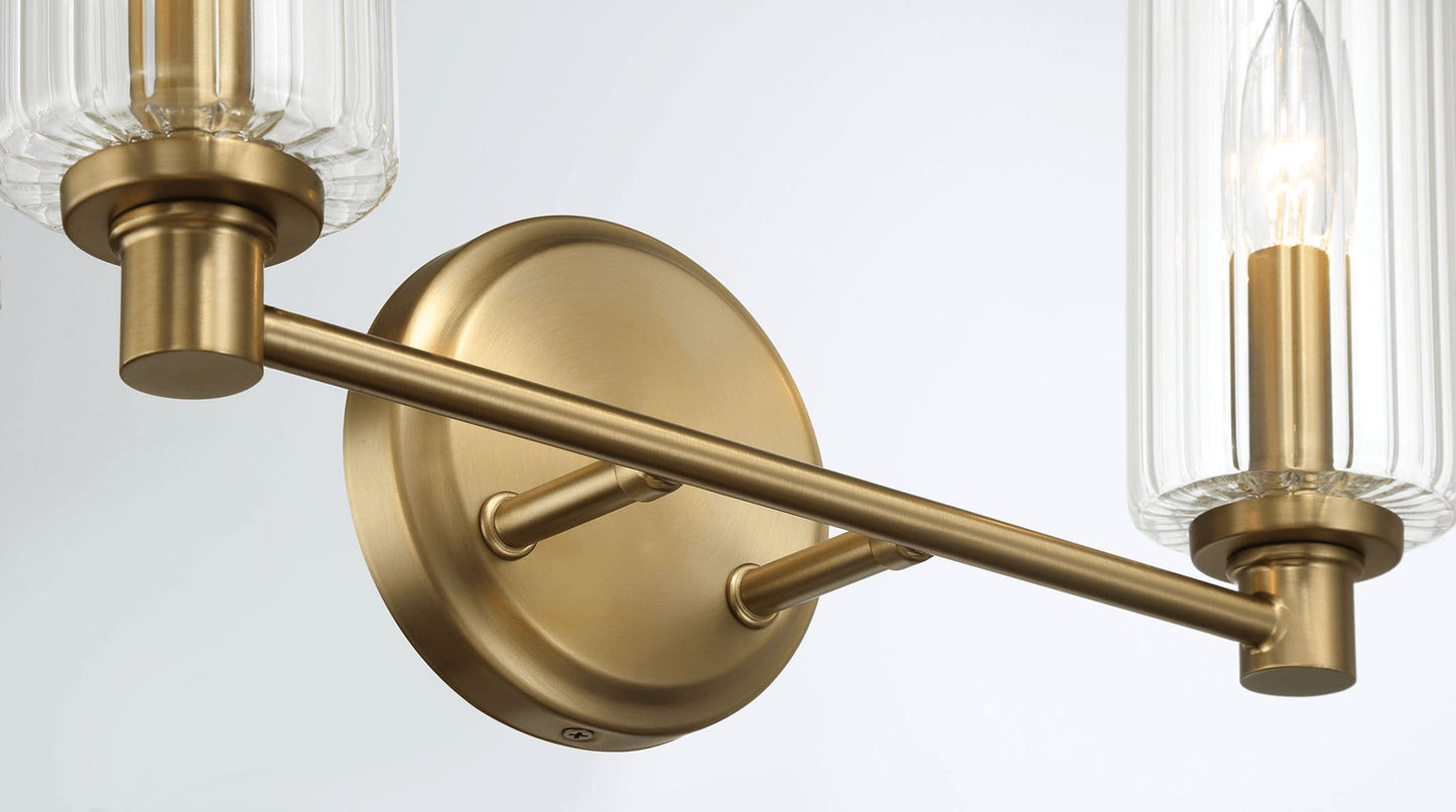 Regal - Double Light Vanity With Clear Ribbed Satin - Antique Brass / Clear Ashcroft Furniture