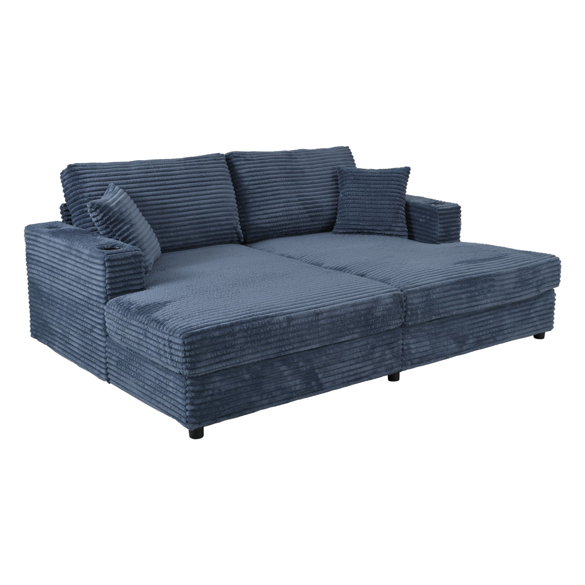 Oversized Loveseat Chaise With 2 USB Ports, 2 Cup Holders And 2 Throw Pillows Hearth and Haven