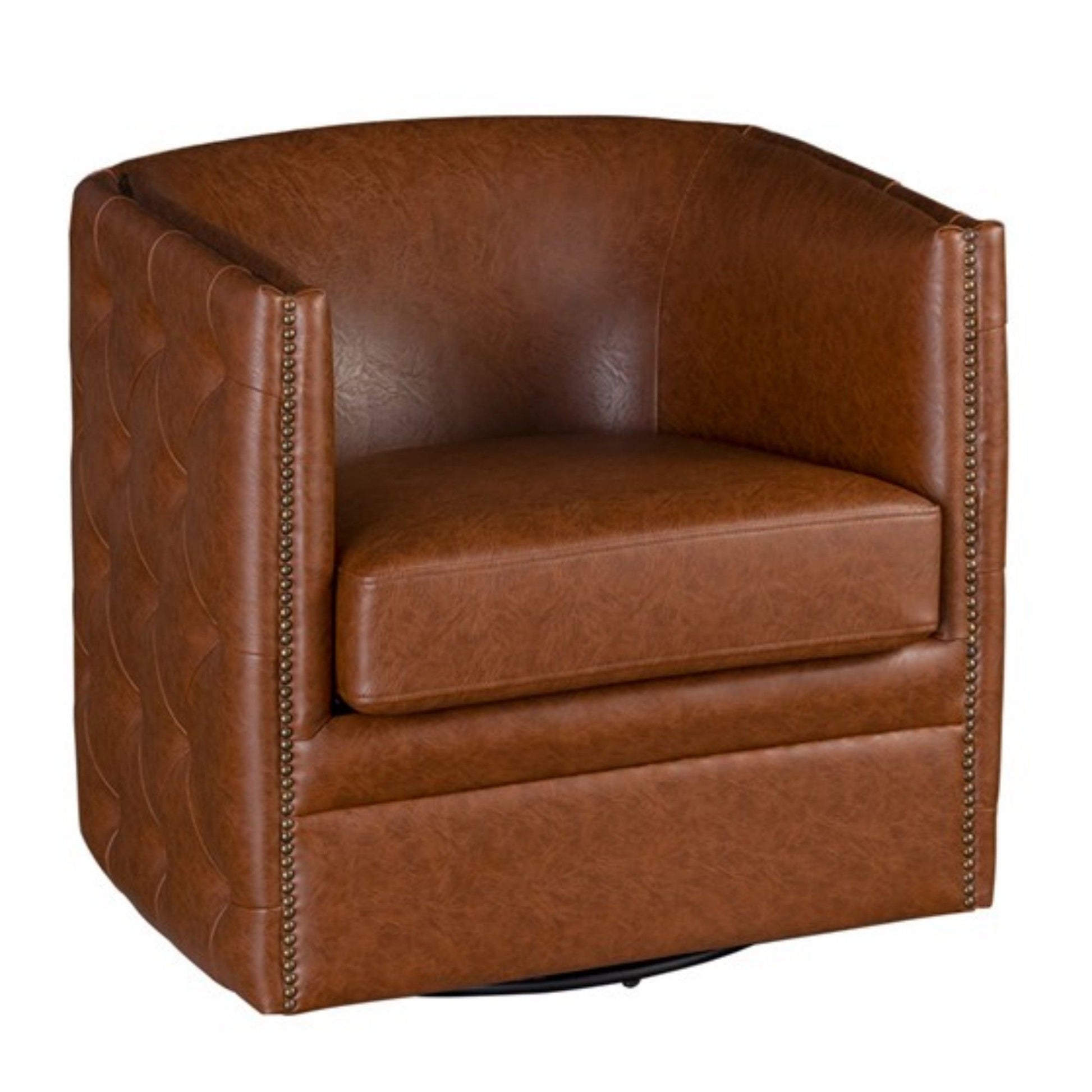 Swivel Chair With Tufted Barrel Design And Nailhead Accents JLA