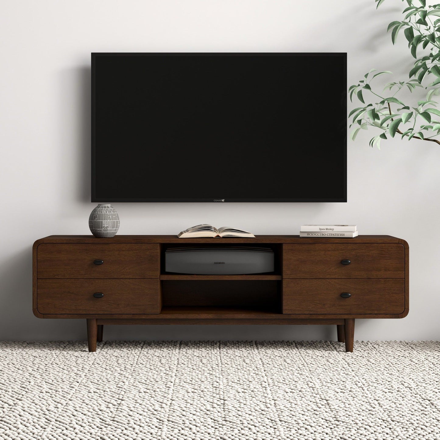 Alexa - Mid-Century Modern Style TV Stand - Dark Brown / Wood Ashcroft Furniture