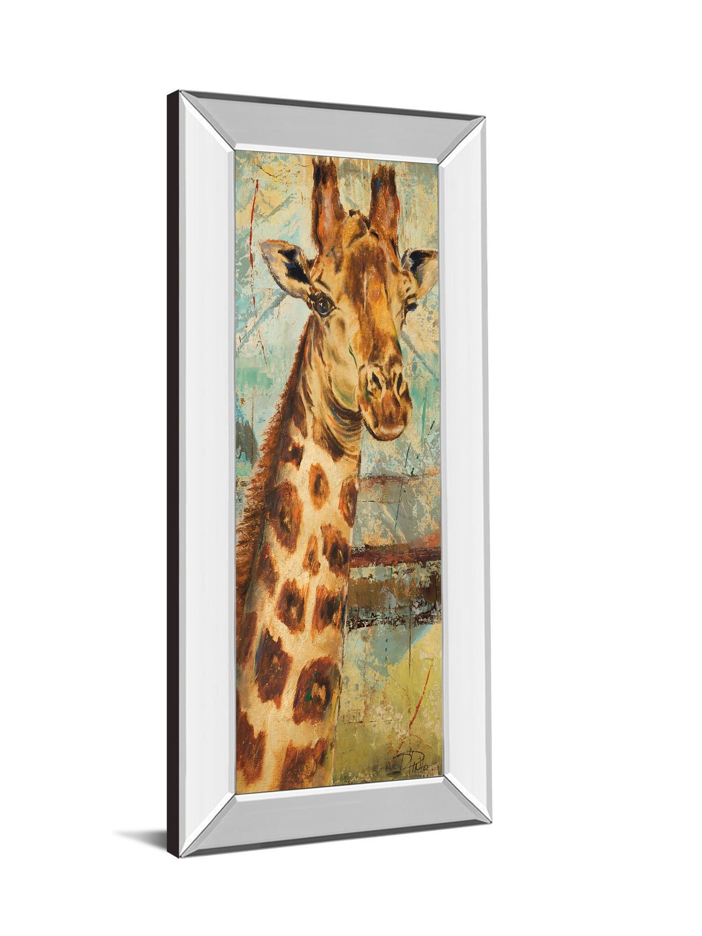 New Safari On Teal I By Patricia Pinto - Mirror Framed Print Wall Art - Dark Brown