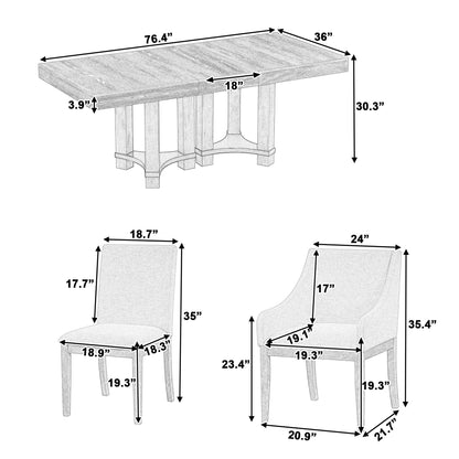 Topmax - 7 Piece Rustic Extendable Dining Table Set With Removable Leaf, 2 Arm Chairs And 4 Armless Chairs Hearth and Haven