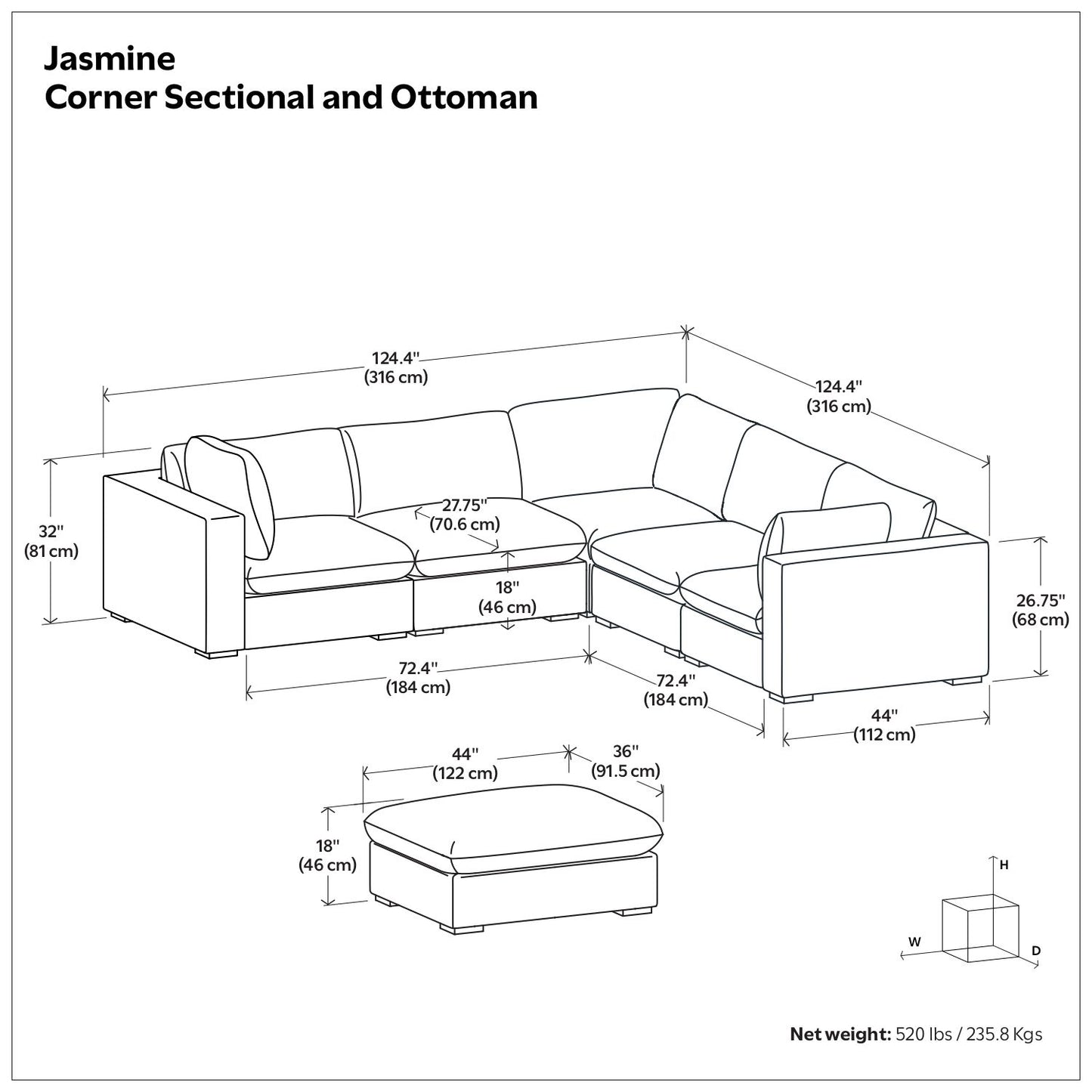 Jasmine - Handcrafted Sofa And Ottoman Simpli-Home