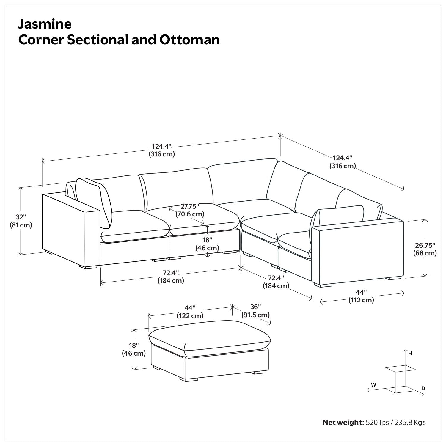 Jasmine - Handcrafted Sofa And Ottoman Simpli-Home