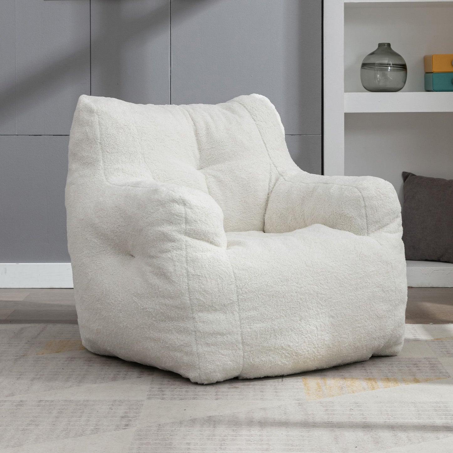 Soft Teddy Fabric Tufted Foam Bean Bag Chair With Teddy Fabric Home Essentials
