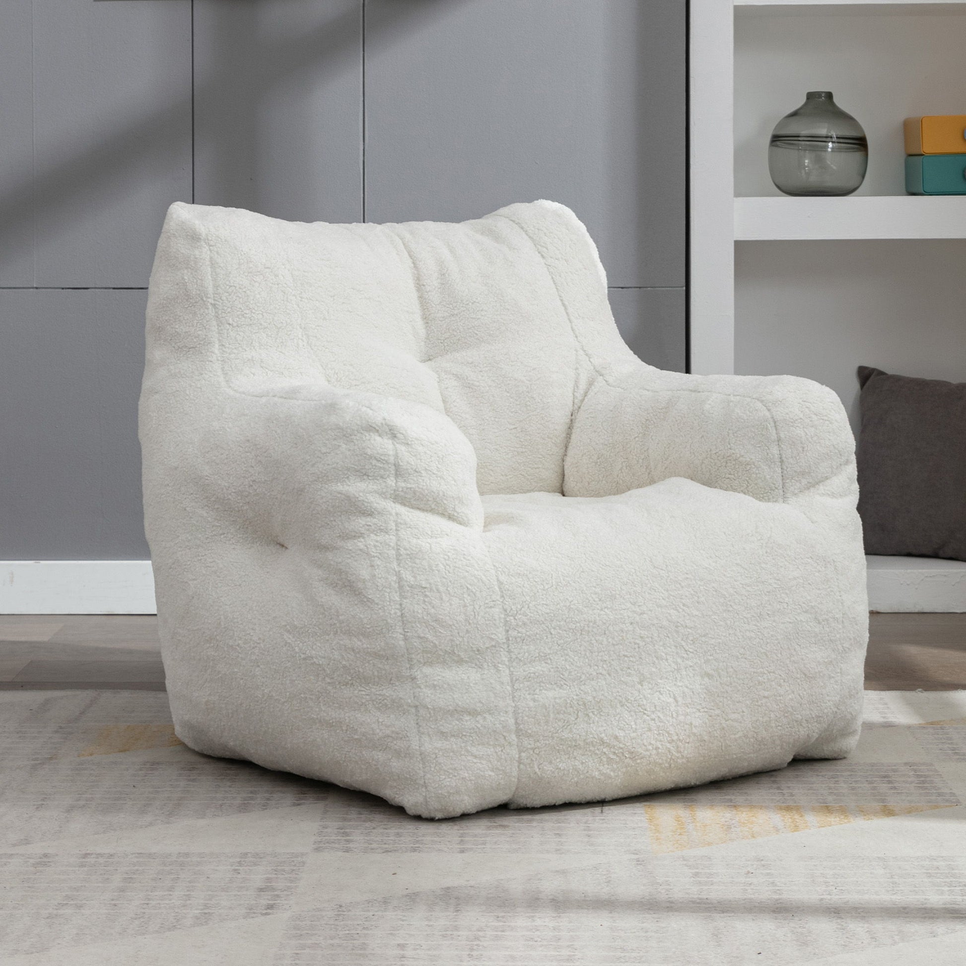 Soft Teddy Fabric Tufted Foam Bean Bag Chair With Teddy Fabric Home Essentials