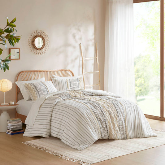 Imani - King Printed Comforter Set With - Ivory INK+IVY