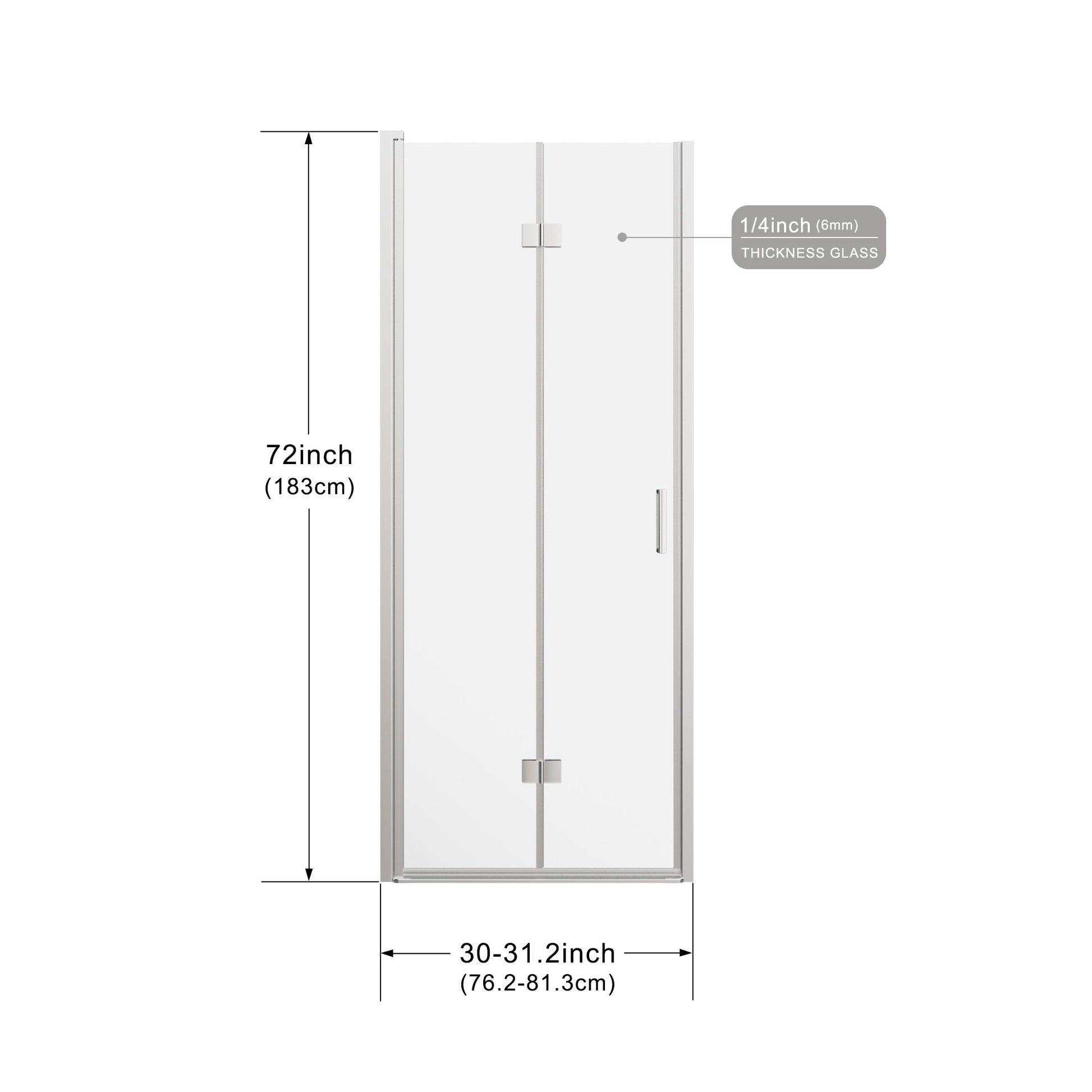 Frameless Bi Fold Shower Doors 30" W X 72" H - Chrome Daily Nest