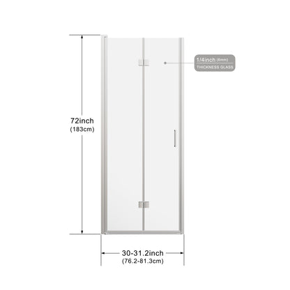 Frameless Bi Fold Shower Doors 30" W X 72" H - Chrome Daily Nest