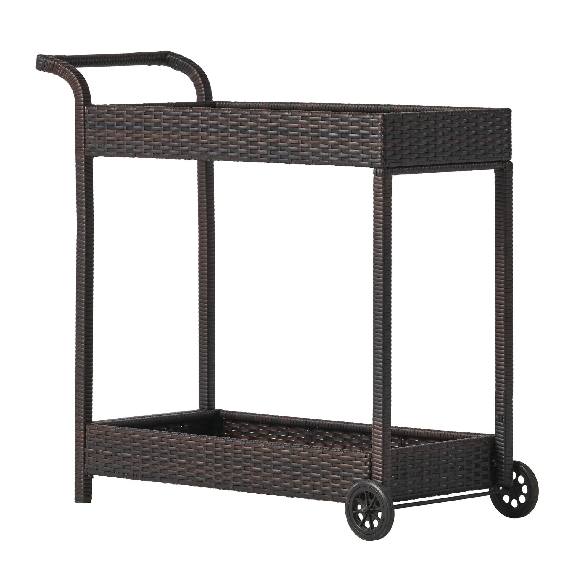 Resin Wicker Bar Cart With Metal Frame - Brown Noble House