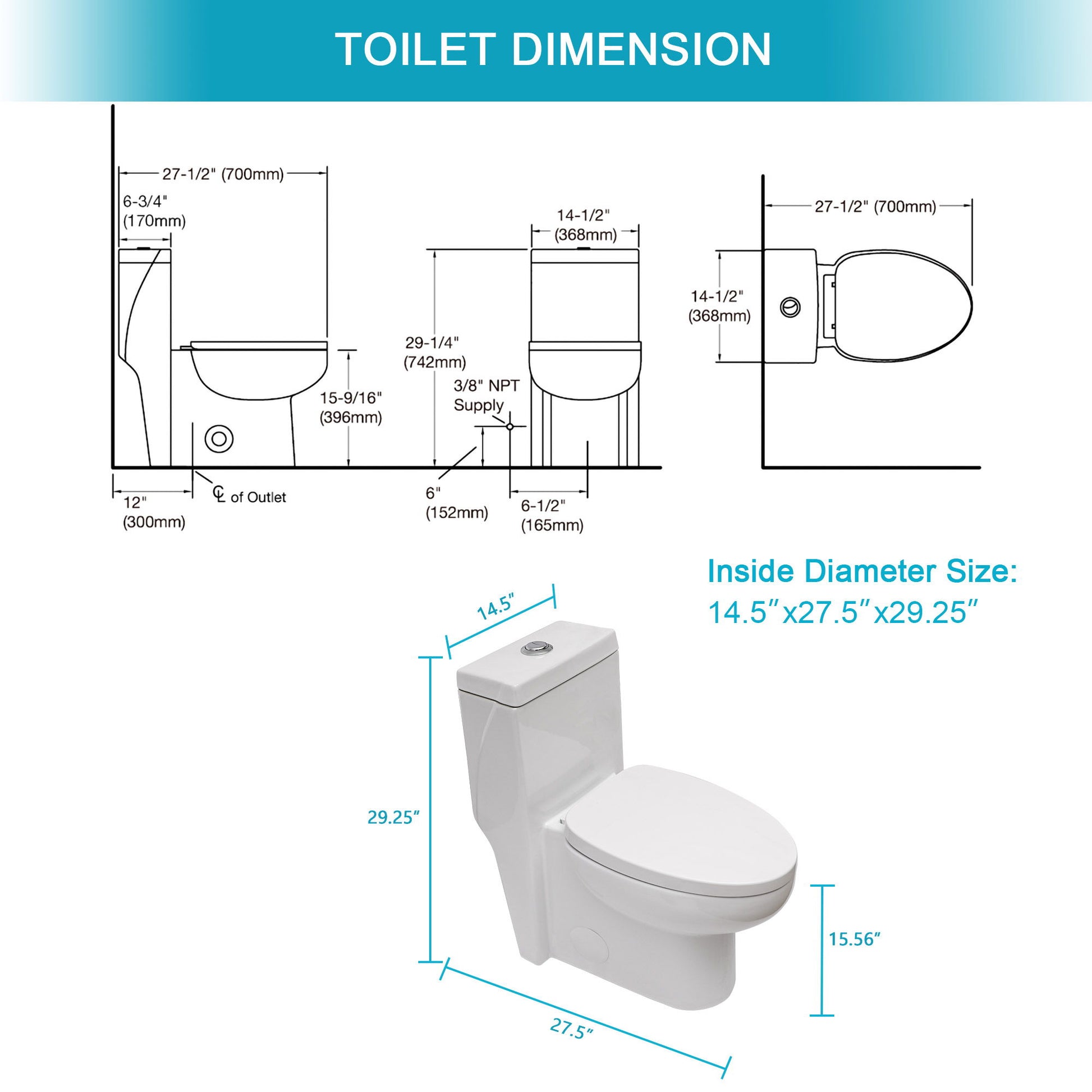1 Piece Toilet With Dual Flush And Soft Closing Seat - White Daily Nest
